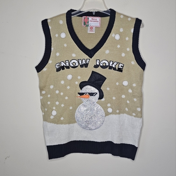 Merry  Christmas Snow Joke Graphic Sweater Vest Size Medium Oversized - Picture 4 of 6